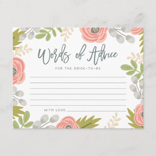 お洒落花模様ブライダルシャワーアドバイスカード アドバイスカード (正面)