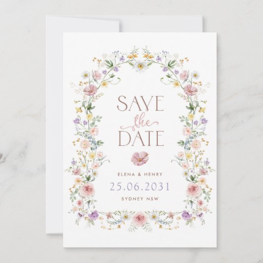 お洒落花結婚の |写真の日付の保存 案内状 (正面)