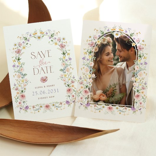 お洒落花結婚の |写真の日付の保存 案内状