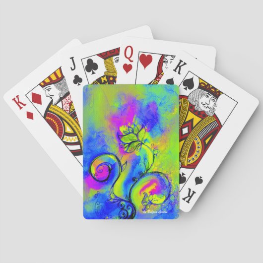 お洒落花、フローラ渦巻き青い緑ピンク トランプ (裏面)