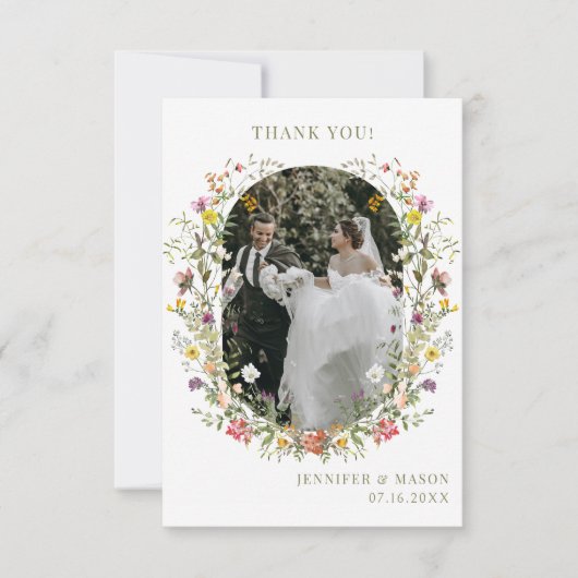 お洒落草野結婚花の写真 サンキューカード (正面)