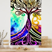 お洒落華美カラフル木 ポスター (キッチン)