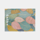 お洒落葉：パステル葉 フリースブランケット (正面(横))