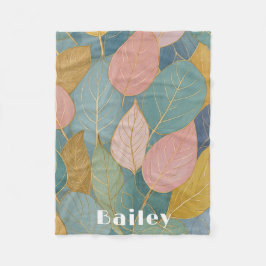 お洒落葉：パステル葉 フリースブランケット