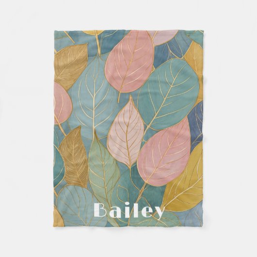 お洒落葉：パステル葉 フリースブランケット (正面)