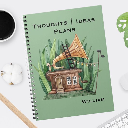 お洒落蓄音機ハウスシーグリーン6.5インチx 8.75インチ ノートブック