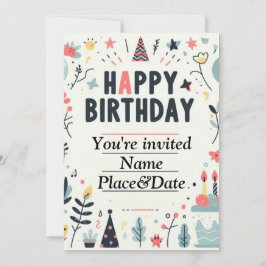 お洒落誕生日招待状-カラフルパーティー 招待状