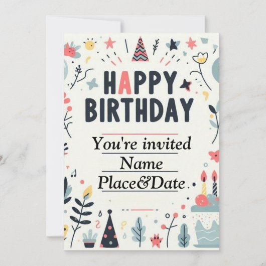 お洒落誕生日招待状-カラフルパーティー 招待状 (正面)