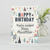 お洒落誕生日招待状-カラフルパーティー 招待状 (スタンド正面)