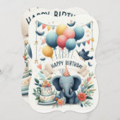 お洒落誕生日挨拶 – 愛らしい象 (正面/裏面)