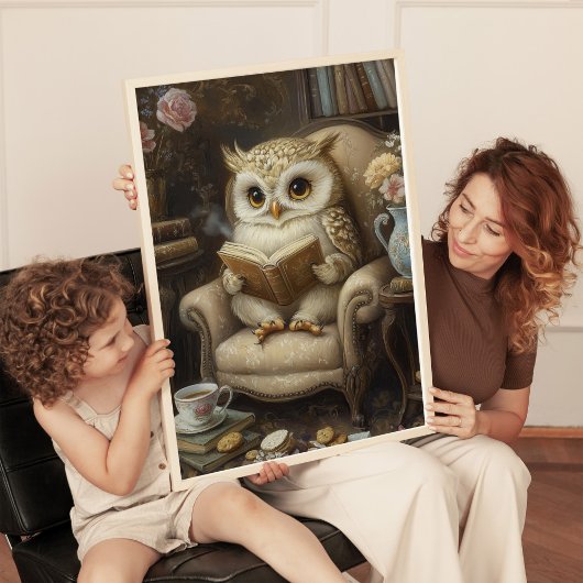 お洒落読フクロウ本愛人アートプリント ポスター