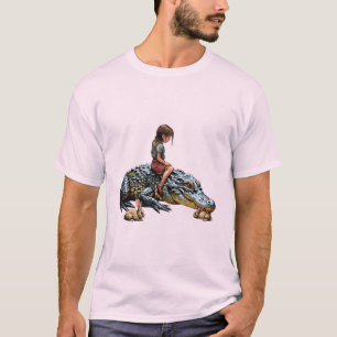 お洒落調和:アリゲーターに乗る少女 Tシャツ