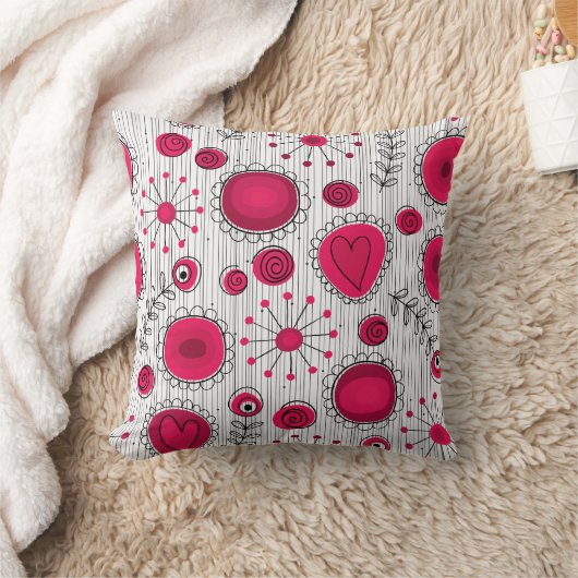 お洒落赤と白ハートフローラ クッション (ブランケット)