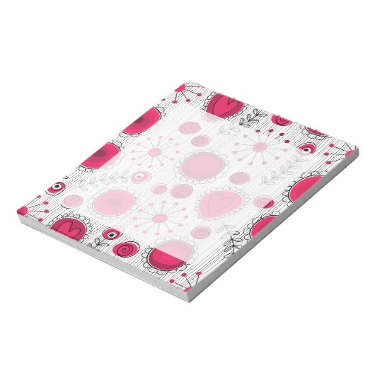 お洒落赤と白ハートフローラ ノートパッド (回転)