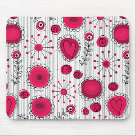 お洒落赤と白ハートフローラ マウスパッド