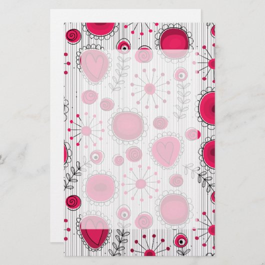 お洒落赤と白ハートフローラ 便箋 (正面/裏面)