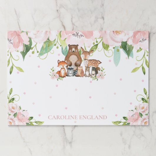 お洒落赤面ピンクフローラかわいいウッドランド動物 ペーパーパッド (正面)