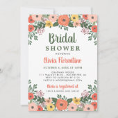 お洒落赤面及びオレンジフローラブライダルシャワー 招待状 (正面)