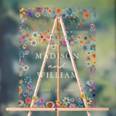 お洒落野花ハートへようこそ結婚 アクリルサイン (ニュートラル)