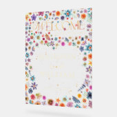 お洒落野花ハートへようこそ結婚 アクリルサイン (傾斜)