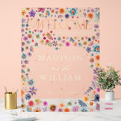 お洒落野花ハートへようこそ結婚 アクリルサイン (ウェディング)