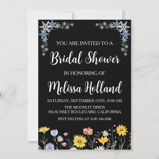 お洒落野草冬ブライダルシャワー 招待状 (正面)