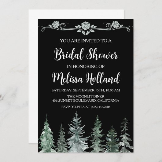 お洒落野草冬ブライダルシャワー 招待状 (正面/裏面)