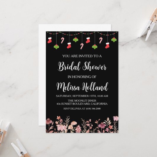 お洒落野草冬ブライダルシャワー 招待状 (正面/裏面インサイチュ)