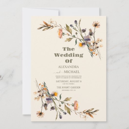 お洒落野草野結婚草 招待状 (正面)