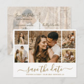 お洒落金ゴールドスクリプト写真コラージュ日付の保存 インビテーションポストカード (正面/裏面)