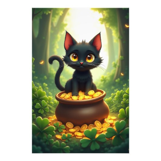 お洒落金ゴールドポットの猫 フォトプリント (正面)
