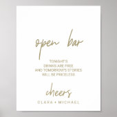 お洒落金ゴールド書道オープンバー標識 ポスター (正面)