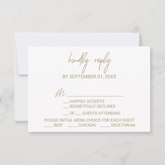 お洒落金ゴールド書道メニュー選択RSVPカード 出欠カード (正面)