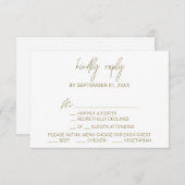 お洒落金ゴールド書道メニュー選択RSVPカード 出欠カード (正面/裏面)