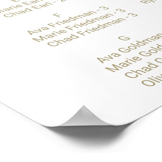 お洒落金ゴールド結婚座席表 ポスター (角)