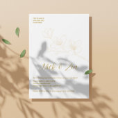 お洒落金ゴールド花ミニマル白 招待状