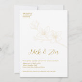 お洒落金ゴールド花ミニマル白 招待状 (正面)