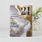 お洒落金ゴールド | ホワイトマーブルモダン21バースデーパーティー 招待状 (スタンド正面)