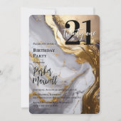 お洒落金ゴールド | ホワイトマーブルモダン21バースデーパーティー 招待状 (正面)