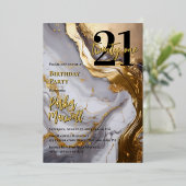 お洒落金ゴールド | ホワイトマーブルモダン21バースデーパーティー 箔招待状 (立ち正面)
