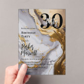 お洒落金ゴールド | ホワイトマーブルモダン30誕生日パーティー アクリル招待状 (インサイチュ (ポータブル))