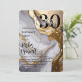 お洒落金ゴールド | ホワイトマーブルモダン30誕生日パーティー 招待状 (スタンド正面)