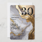お洒落金ゴールド | ホワイトマーブルモダン30誕生日パーティー 招待状 (正面)