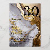 お洒落金ゴールド | ホワイトマーブルモダン30誕生日パーティー 箔招待状 (正面)
