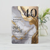 お洒落金ゴールド | ホワイトマーブルモダン40誕生日パーティー 招待状 (スタンド正面)