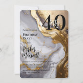 お洒落金ゴールド | ホワイトマーブルモダン40誕生日パーティー 招待状 (正面)