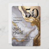 お洒落金ゴールド | ホワイトマーブルモダン50誕生日パーティー 招待状 (正面)