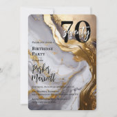 お洒落金ゴールド | ホワイトマーブルモダン70誕生日パーティー 招待状 (正面)