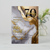 お洒落金ゴールド | ホワイトマーブルモダン70誕生日パーティー 箔招待状 (立ち正面)