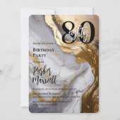 お洒落金ゴールド | ホワイトマーブルモダン80誕生日パーティー 招待状 (正面)
